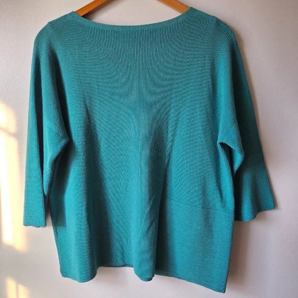 EUC DESIGNER LAFAYETTE 148 TEAL BOATNECK BOXY RELAXED SWEATER TOP SIZE M